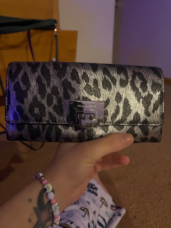 Michael Kors Handbags - Michael kors Leopard Print Fold-Over Wallet - Silver/Black